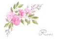 Hand drawn watercolor painting  with pink roses flowers bouquet isolated on white background. Floral ornament. Design element Royalty Free Stock Photo