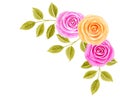 Hand drawn watercolor painting with pink and yellow roses flowers bouquet isolated on white background. Corner floral ornament. Royalty Free Stock Photo