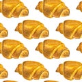 Hand-drawn watercolor painting set of Golden croissants isolated on white background.