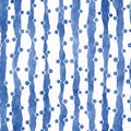 Hand drawn watercolor painting striped seamless pattern with dots. Blue colored geometric background. Royalty Free Stock Photo