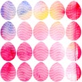 Hand drawn watercolor pattern with Easter eggs. Royalty Free Stock Photo
