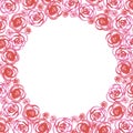 Hand drawn watercolor pink and red abstract roses frame border isolated on white background. Can be used for album, post card and Royalty Free Stock Photo