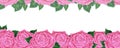 Hand drawn watercolor pink rose banner border isolated on white background. Can be used for banner, decoration and other printed Royalty Free Stock Photo