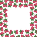 Hand drawn watercolor raspberry frame border isolated on white background. Can be used for cards, label and other printed products