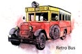 Hand-drawn watercolor Retro city bus drawing