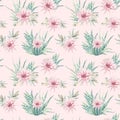 Hand drawn watercolor saguaro cactuses seamless pattern