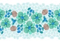 Hand-drawn, watercolor seamless border made of shells and sea glass, imitating flowers, in blue, green and brown colors Royalty Free Stock Photo