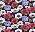 Hand-drawn watercolor seamless floral pattern with beautiful anemones