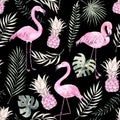 Hand drawn watercolor seamless pattern. Background with pink fla Royalty Free Stock Photo