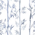 Hand-drawn watercolor seamless pattern with bamboo plant drawing