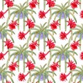 Hand drawn watercolor seamless pattern with cactuses. Royalty Free Stock Photo