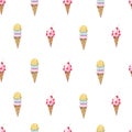 Hand drawn watercolor seamless pattern with cone cherry ice cream. Cute background. Illustration for restaurant menu, textile desi Royalty Free Stock Photo