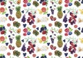 Hand-drawn watercolor seamless pattern with fruits. Fresh natural products separately on a white background.