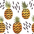 Hand drawn watercolor seamless pattern fruits pineapples on blue background. Hand painted tropical summer wallpaper. Cute hawaiian