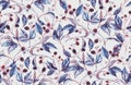 Hand-drawn watercolor seamless pattern with natural motives: blackberry branches, leaves and berries Royalty Free Stock Photo