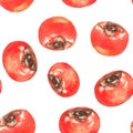 Hand-drawn watercolor seamless pattern with orange persimmons