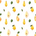 Watercolor seamless pattern pears, white background Royalty Free Stock Photo