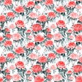 Hand-drawn watercolor seamless pattern with stylized china pink roses Royalty Free Stock Photo