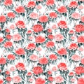 Hand-drawn watercolor seamless pattern with stylized china pink roses