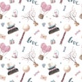 Hand drawn Watercolor seamless pattern for Valentine`s day Royalty Free Stock Photo