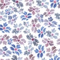 Hand drawn watercolor seamless pattern with violet and blue bach Royalty Free Stock Photo