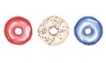 Watercolor set with donutsisolated on white background. colors of Unated States of America