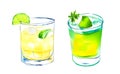 Hand drawn watercolor Set of tropical refreshment cocktails, vector Royalty Free Stock Photo