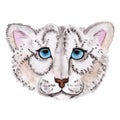 Hand Drawn watercolor snow leopard Illustration for card making, paper, textile, printing, packaging