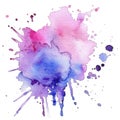 Hand drawn watercolor splash splatter stain brush strokes on white background. Modern colorful artistic grungy aquarelle spot. Royalty Free Stock Photo