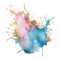 Hand drawn watercolor splash splatter stain brush strokes on white background. Modern colorful artistic grungy aquarelle spot. Royalty Free Stock Photo