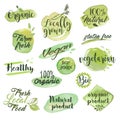 Hand drawn watercolor stickers and badges for organic food Royalty Free Stock Photo