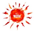 Hand drawn watercolor sun with splashes Royalty Free Stock Photo