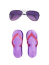 Watercolor purple sunglasses and sandals Royalty Free Stock Photo