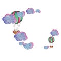 Hand drawn Watercolor template with air balloons and clouds