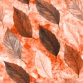 Hand drawn watercolor textured seamless pattern with orange yellow brown autumn leaves Royalty Free Stock Photo