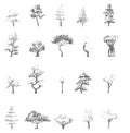 Hand drawn and watercolor tree set Royalty Free Stock Photo
