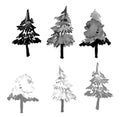 Hand drawn and watercolor tree set Royalty Free Stock Photo