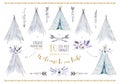 Hand drawn watercolor tribal teepee, isolated white campsite ten Royalty Free Stock Photo