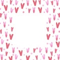 Hand drawn watercolor valentine frame border with hearts isolated on white background. Can be used for card, poster, album and