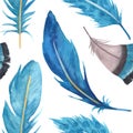 Hand drawn watercolor vibrant feathers seamless pattern Royalty Free Stock Photo