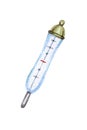 Hand drawn watercolor vintage medical instrument thermometer