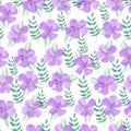 Hand drawn watercolor violet floral seamless pattern