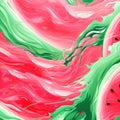 Hand drawn watercolor watermelon abstract paint texture. Watermelon background