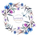 Hand drawn watercolor wildflower wreath Royalty Free Stock Photo