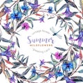 Hand drawn watercolor wildflower wreath