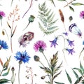 Hand drawn watercolor wildflowers