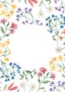 Hand drawn watercolor  wildflowers wreath illustration.Wildflower flowers frame clipart for wedding, birthday invitation. Floral Royalty Free Stock Photo