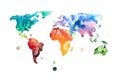 Hand drawn watercolor world map aquarelle illustration. Royalty Free Stock Photo