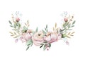 Hand drawn watercolor wreath illustration. Isolated Botanical wreathes of green branches and flower leaves. Spring and