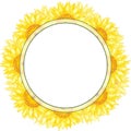 Hand drawn watercolor yellow sunflower border frame isolated on white background. Can be used for invitation, postcard, poster,